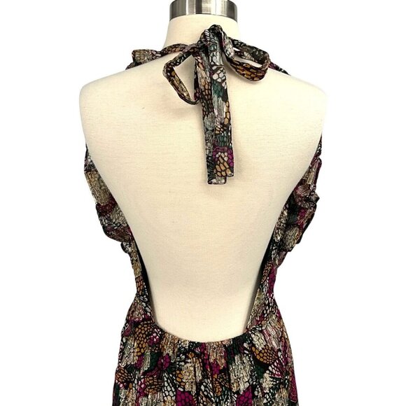 Ba&Sh Leo Woven Emerald Maxi Dress Size 3 / L Halter Metallic Open Back Prom - Picture 8 of 15